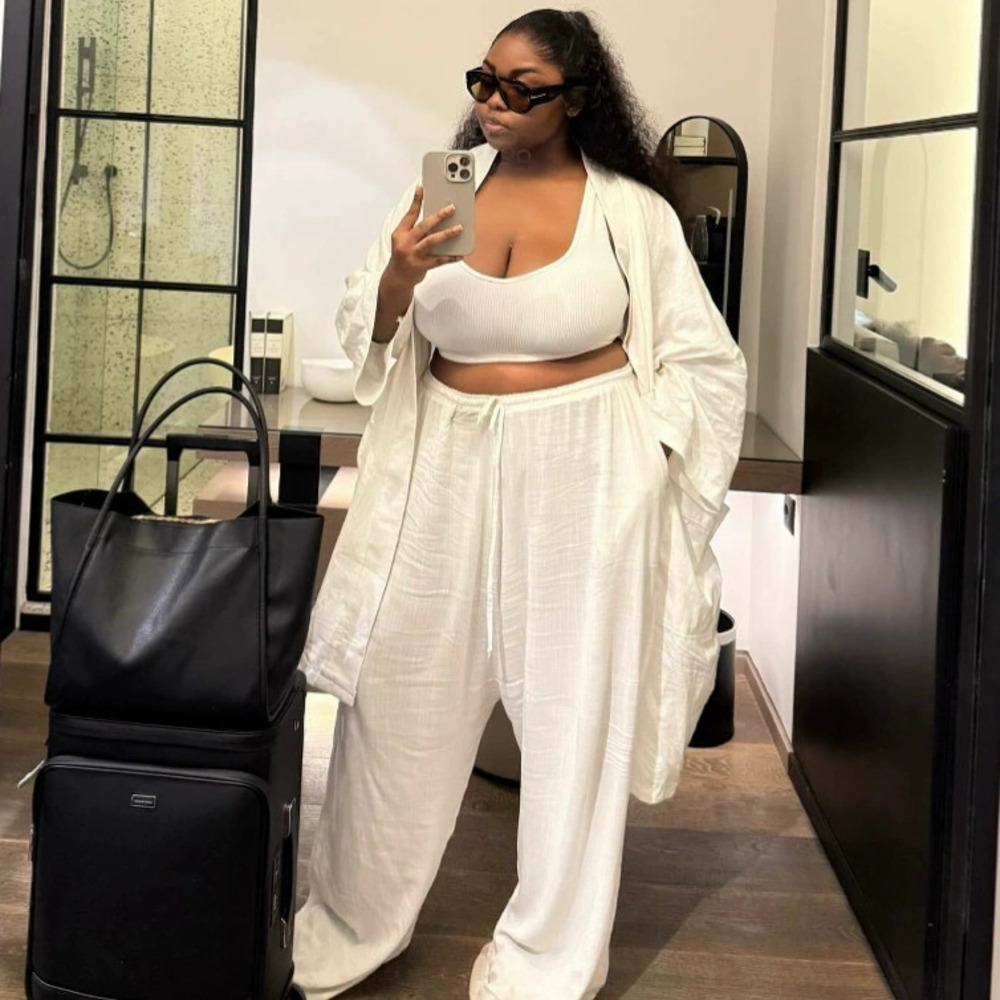ZARA Plus Size Womens African Casual Solid Two Piece Set Long Cardigan and Pants